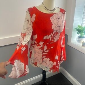 Chico’s Women’s Tunic Top Small 8/10 Kimono Sleeve Chiffon Floral Boho Sheer